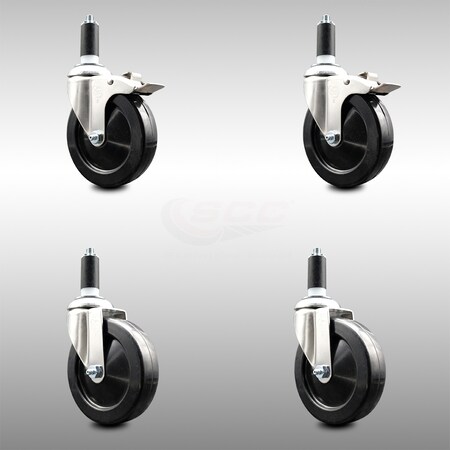Service Caster 5 Inch 316SS Hard Rubber Swivel 1-3/8 Inch Expanding Stem Caster Lck Brake, 2PK SCC-SS316TTLEX20S514-HRS-2-S-2-138